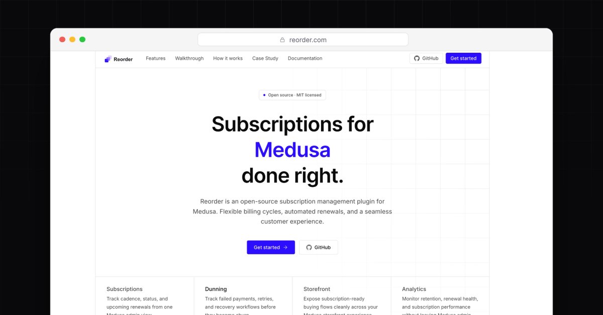 Новый плагин Reorder для Medusa: управление подписками без лишних затрат